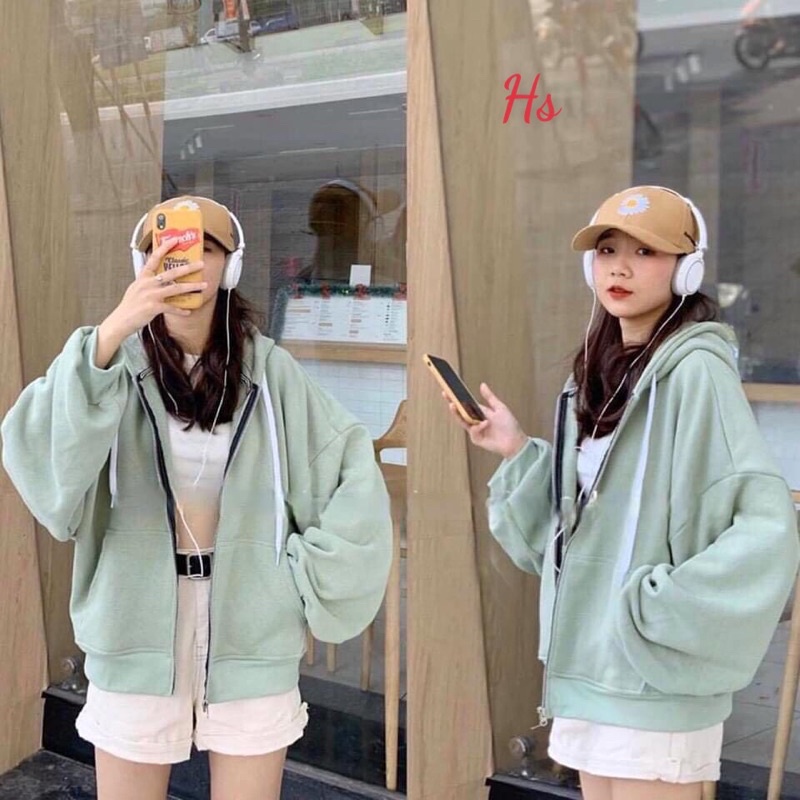 Áo khoác nỉ áo hoodies zip nỉ bông khoá kéo ullzang trơn mũ tay phồng nhiều màu , chất nỉ đẹp mặc mát mẻ siêu xinh