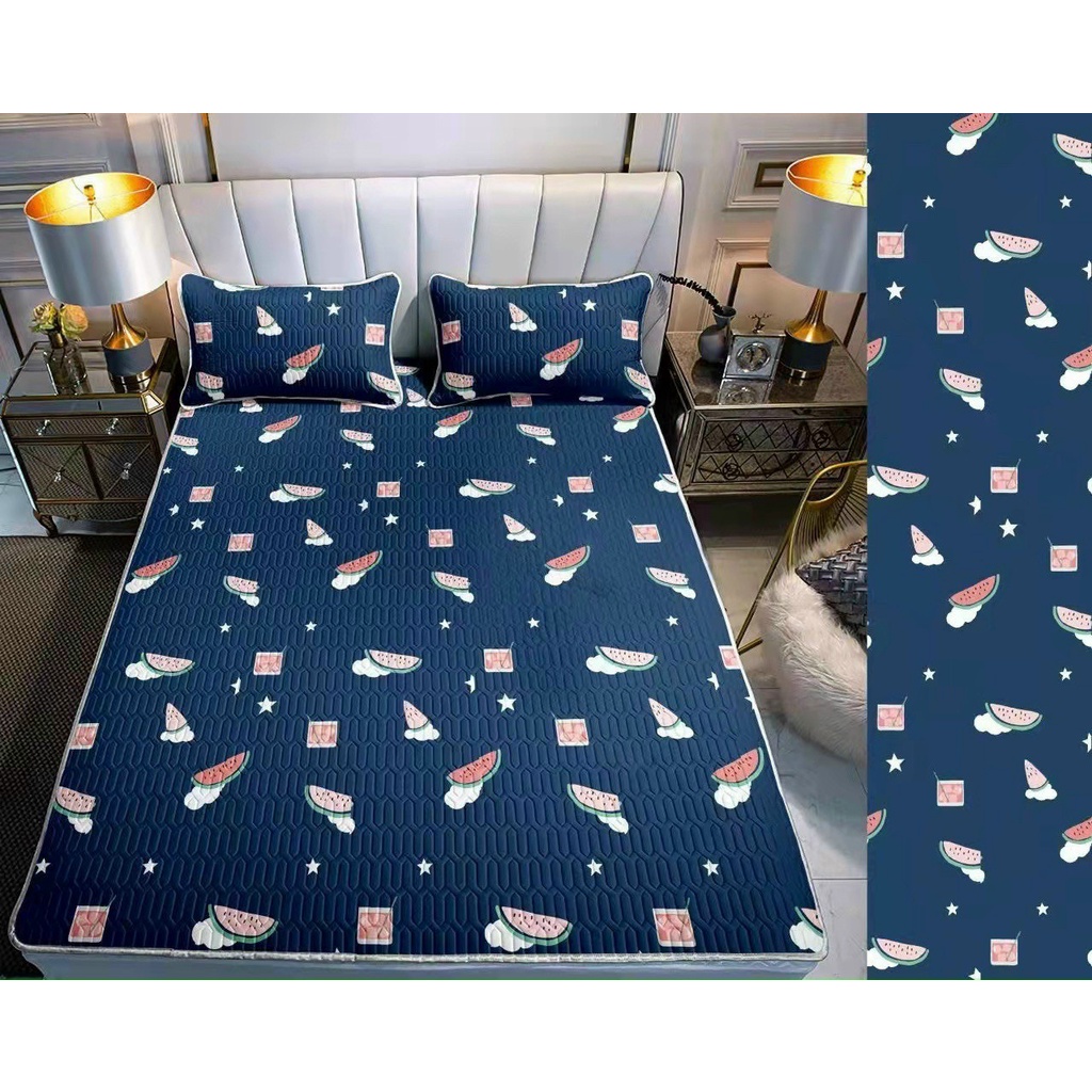 Chiếu điều hòa cao su non, chiếu cao su non latex dày mềm mịn an toàn cho bé chun cài 4 góc( tặng 2 vỏ gối cùng mầu)