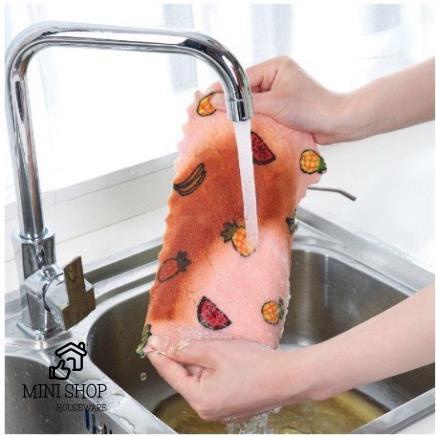 Khăn Lau Chén Đĩa Vải San Hô In Họa Tiết Hoạt Hình 25x25cm