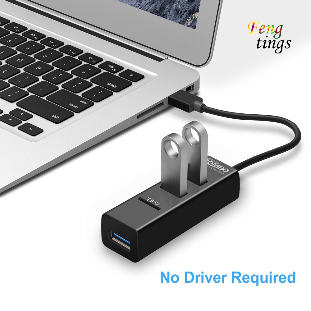 【FT】Portable 3 Ports USB 2.0 Hub Splitter Adapter with TF Card Reader for PC Laptop