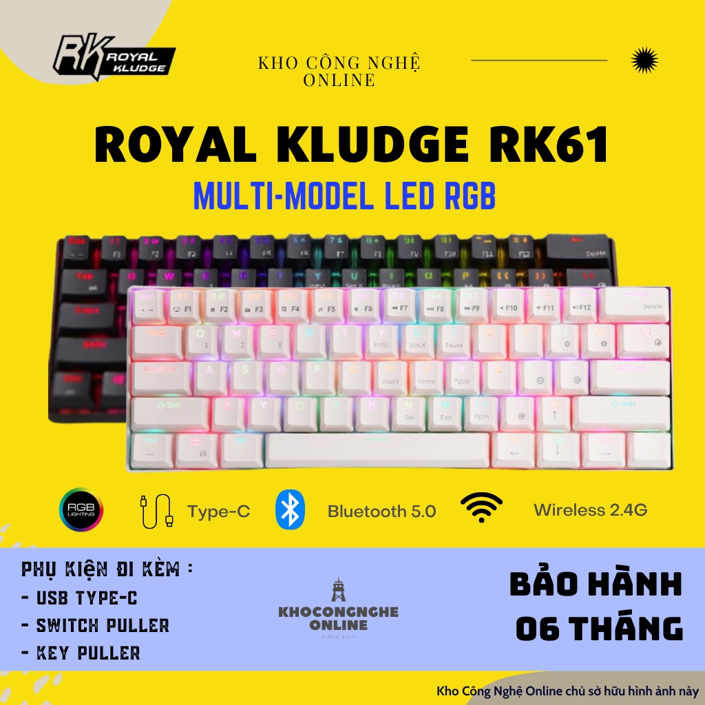 RK61 New Hotswap - Bàn Phím Cơ không dây Royal Kludge RK61 Bluetooth 5.0