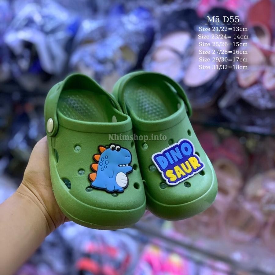 Dép sục cho bé BABYHATTIEU khủng long màu xanh nhựa dẻo êm chống trơn có quai hậu trẻ em 1, 2, 3, 4, 5 tuổi mùa hè D55