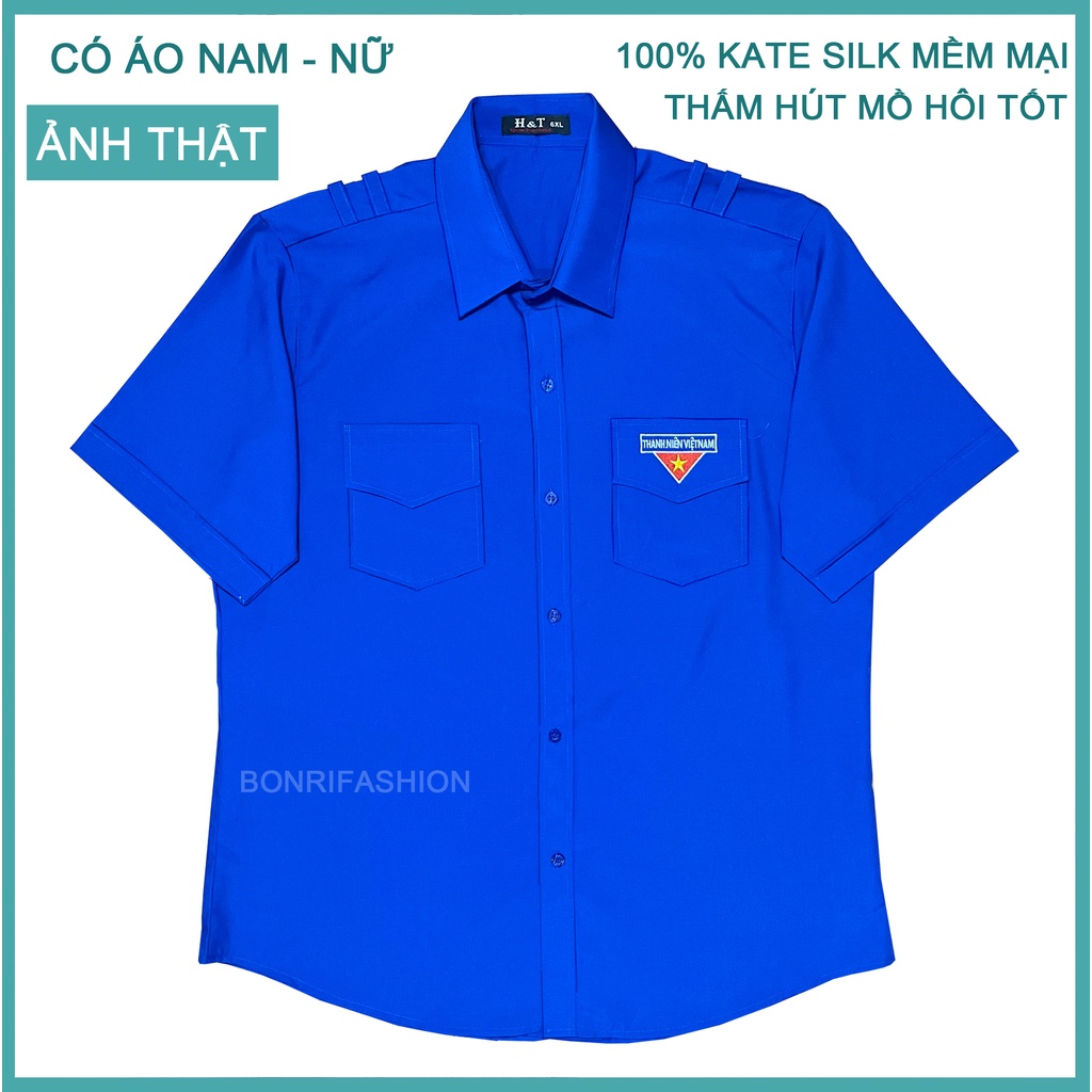 Áo sơ mi đoàn thanh niên tình nguyện cho nam tay ngắn cao cấp 50-95kg
