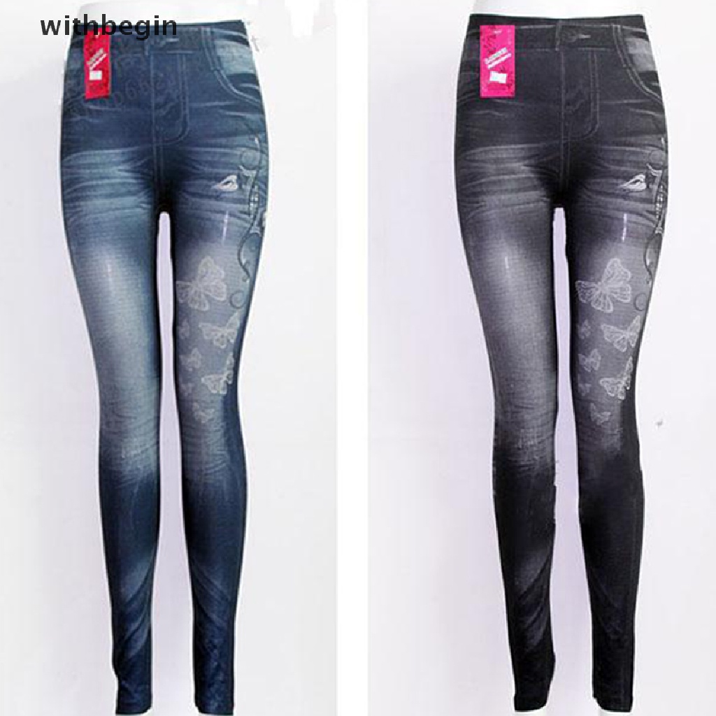 1 Quần Legging Giả Jean Dài Dáng Bút Chì In Chữ Và Bướm Thời Trang Mùa Hè Cho Bạn Gái
