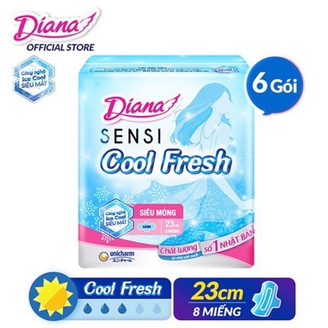 Băng Vệ Sinh Diana Sensi Cool Fresh Siêu Mỏng Cánh &amp; Không Cánh (8 Miếng/ Gói)