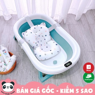 FREE SHIP Chậu tắm cho bé gấp gọn kèm phao có nhiệt kế 9BABY màu xanh