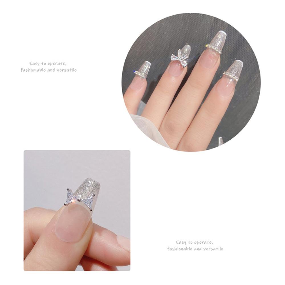 Phụ Kiện Trang Trí Móng Nghệ Thuật Hình Nơ Đính Đá Zircon Màu Bạc Lấp Lánh Thời Trang J4Y3