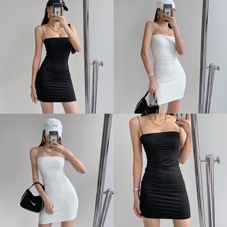 Đầm ôm body dây bún basic tôn dáng phong cách quyến rũ gợi cảm đen trắng D1