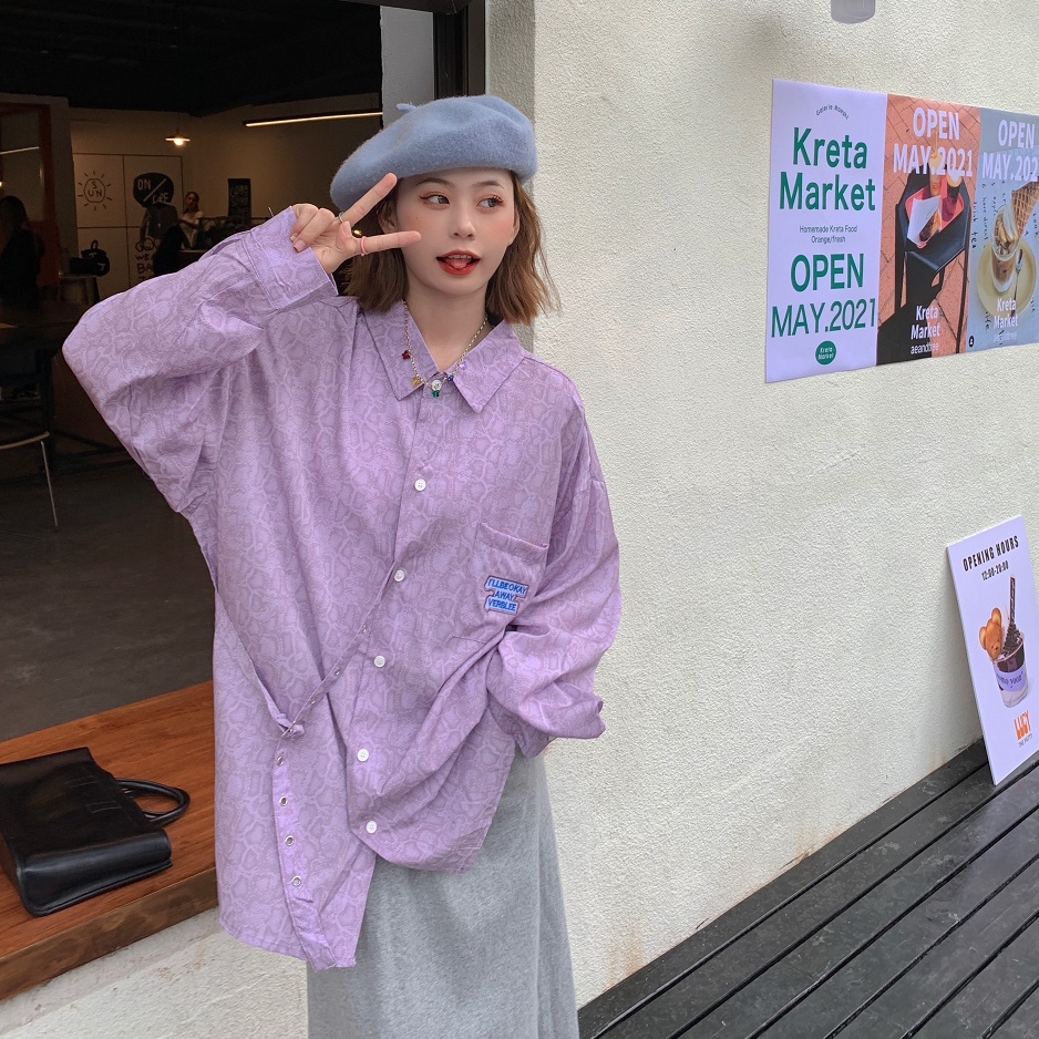 SUXI Áo sơ mi nữ tay dài dáng rộng thời trang