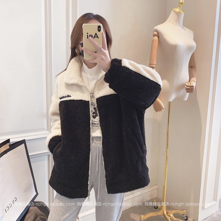 Áo khoác lông cổ trụ phối màu  FREESIZE áo jaket lông amzing