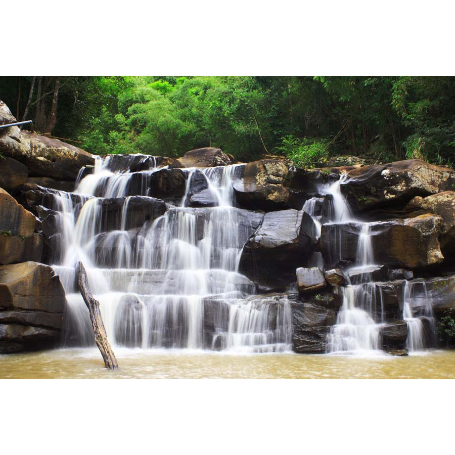 Tranh dán tường 3d thác nước thiên nhiên kỳ vĩ với núi non trập trùng