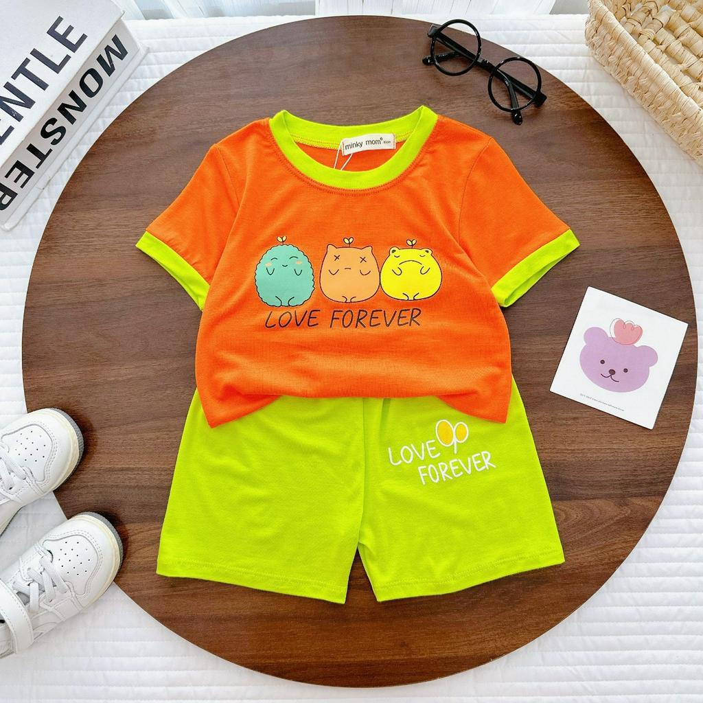 Đồ Bộ MINKY MOM Bé Trai Gái Cộc Tay Thun Lạnh In Hình hoạt hình dễ thương