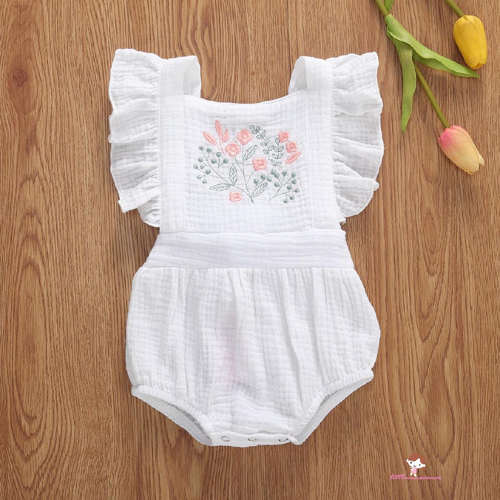 Áo Liền Quần Thêu Họa Tiết Hoa Đáng Yêu Cho Bé Gái
