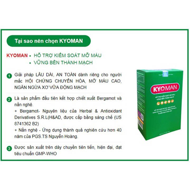 KYOMAN [Hộp 30 viên] - Dành Cho Người Mỡ Máu Cao, Gan Nhiễm Mỡ, Ngừa Bệnh Tim Mạch [fremo, faz]