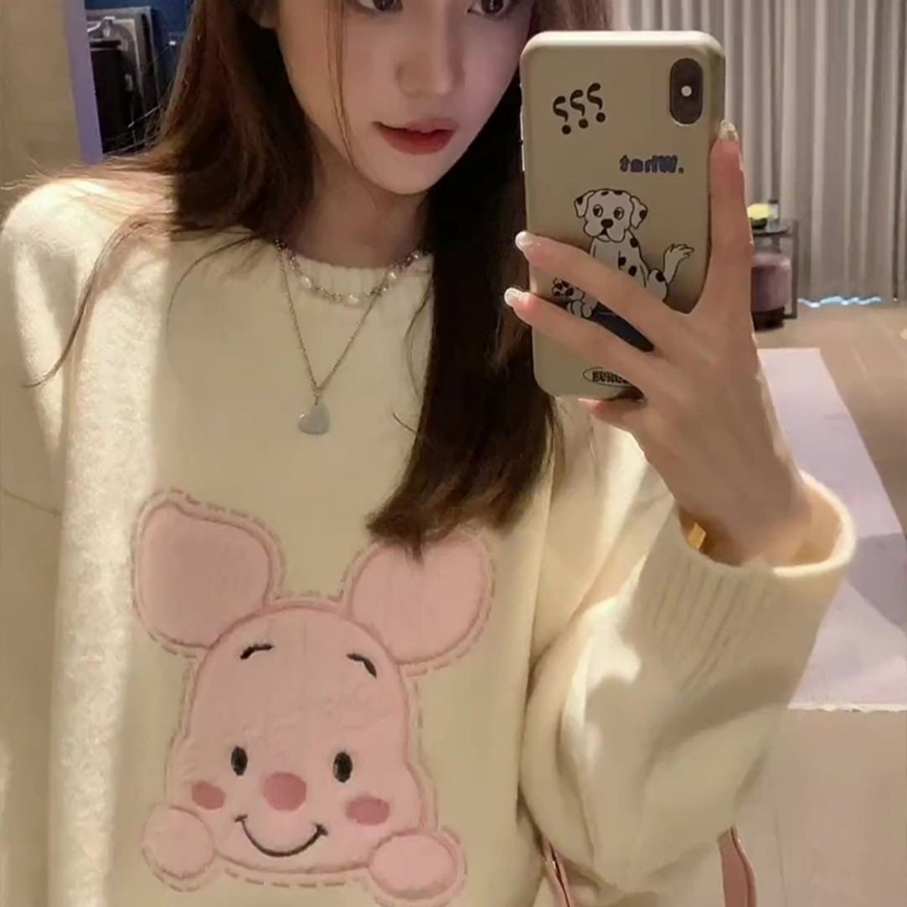 Áo sweater Nữ In Hình Chú Heo Dễ Thương Phong Cách Nhật Bản