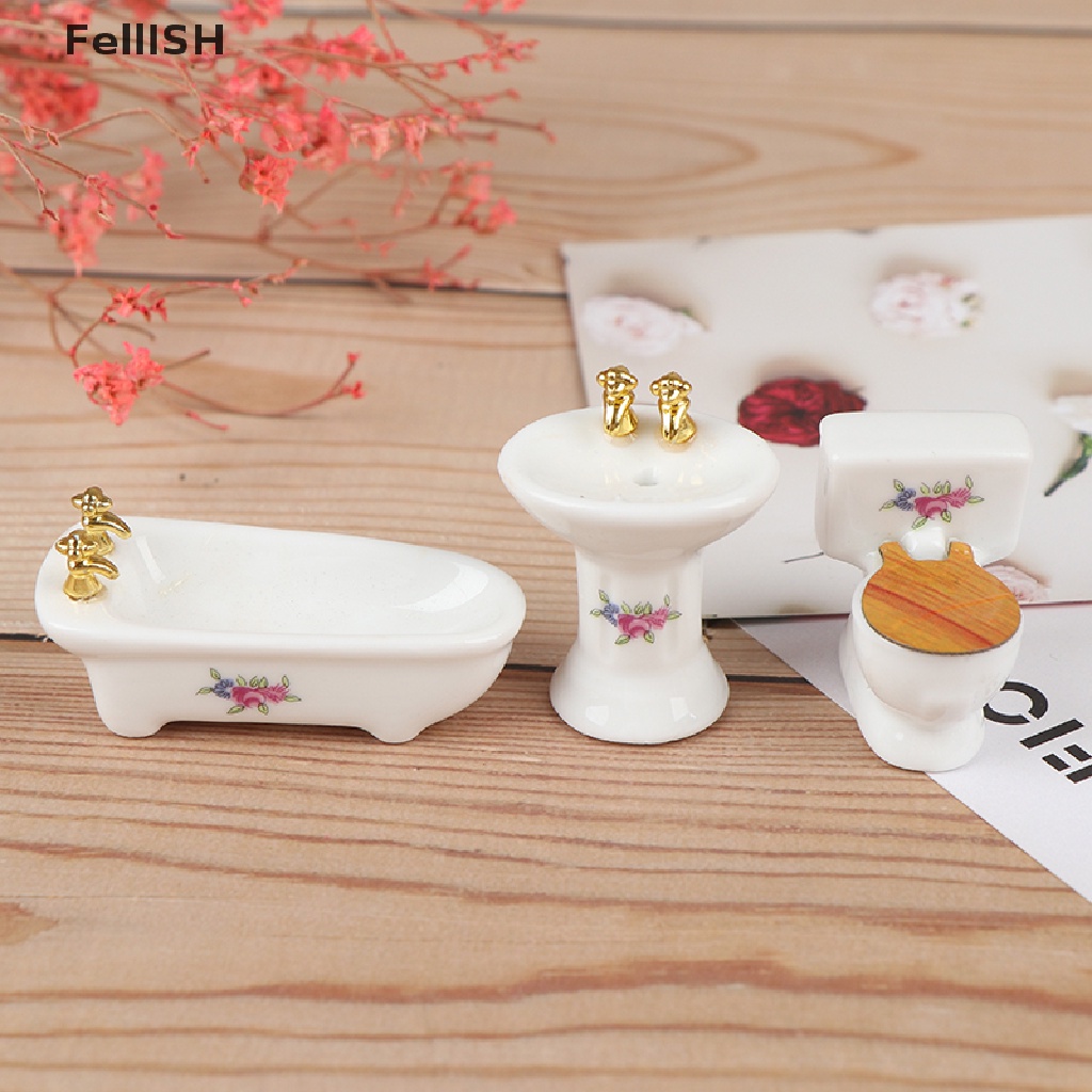 Set 3 Món Đồ Dùng Nhà Tắm Bằng Sứ Tỉ Lệ 1: 24 Độc Đáo Cho Nhà Búp Bê 439br