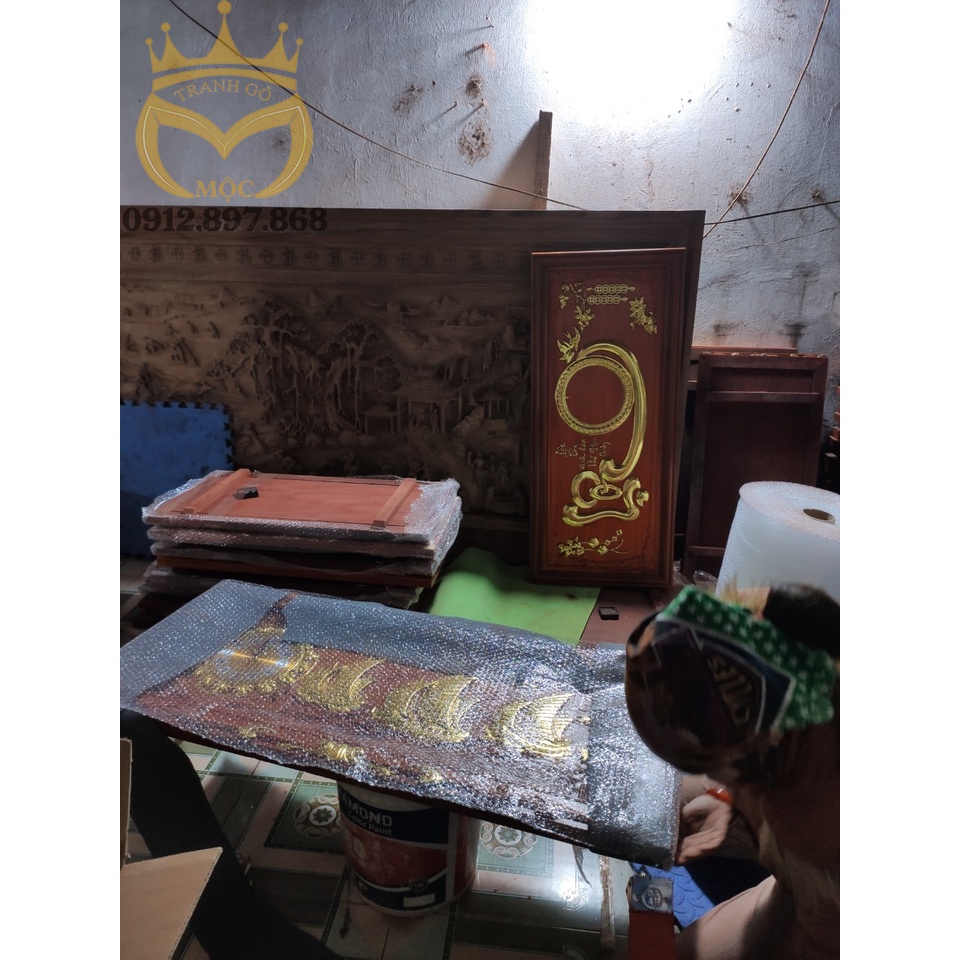 Tranh đồng hồ gỗ hương chữ Phúc 81cmx41cm