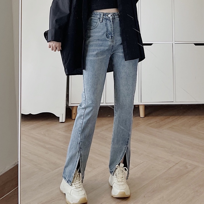 Quần Jean Ống Suông Lưng Cao JEM CLOSET Quần Bò Nữ Ống Đứng JOBE Xẻ Lai Dưới Gấu Cá Tính Lên Form Siêu Hack Chân 2858