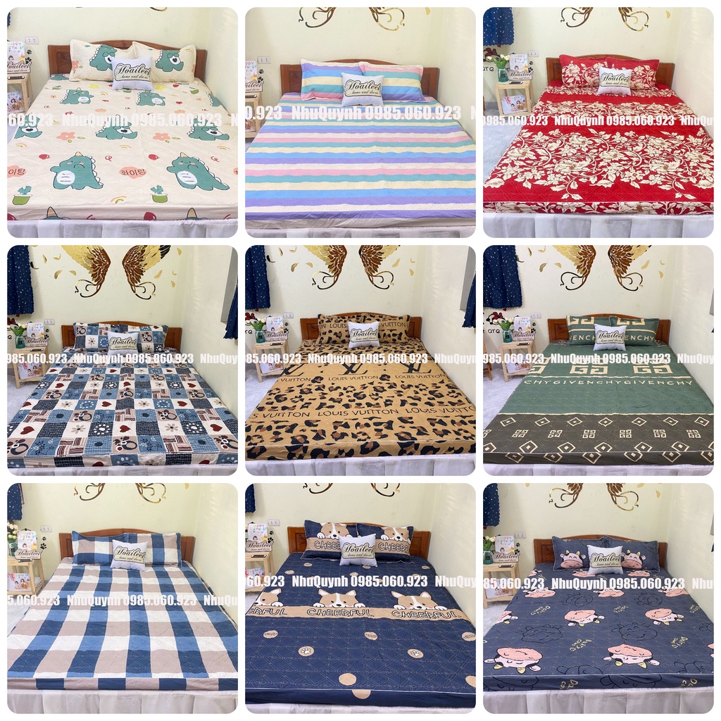 Bộ Ga Trải Giường Trần Bông Kèm 2 Vỏ Gối Cam Kết Không Xô Lệch chất cotton poly m6 m8 2m2 nhiều mẫu