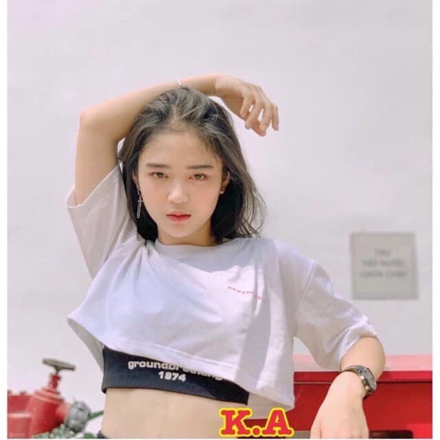 Set áo ba lỗ đen thun lụa kèm áo croptop form rộng xinh xắn cá tính xinh