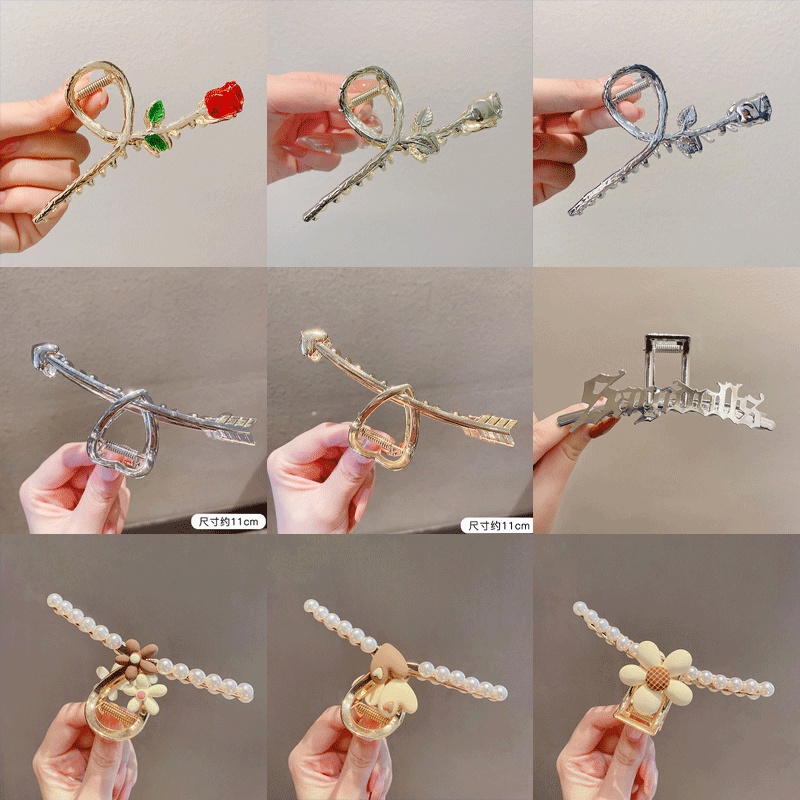 Kẹp Tóc Kim Loại Hình Hoa Hồng Đính Ngọc Trai Thời Trang Hàn Quốc