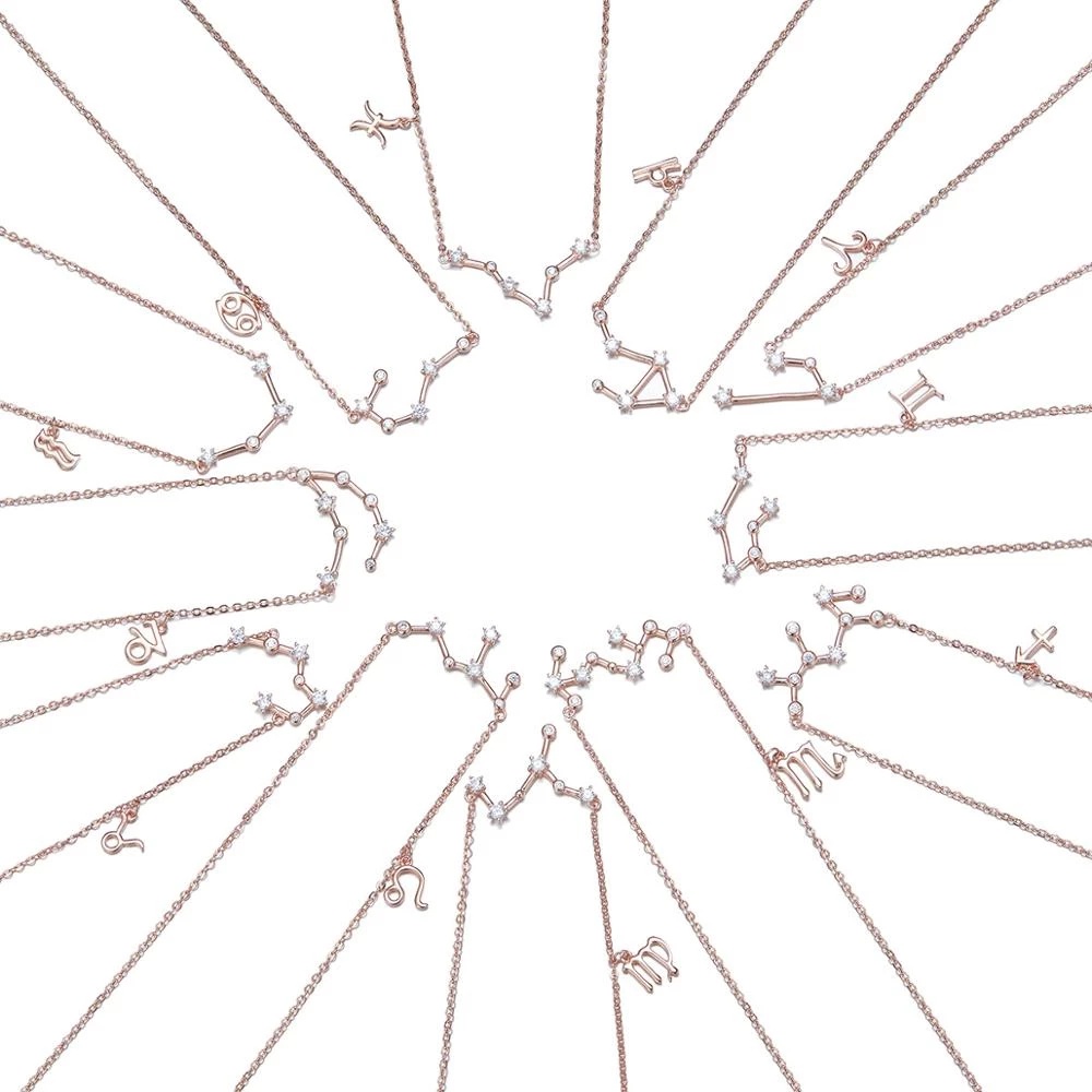 Vòng cổ Hợp Kim Bạc Mặt Hình 12 Cung Hoàng Đạo Đính Đá Pha Lê Thời Trang Cho Nữ