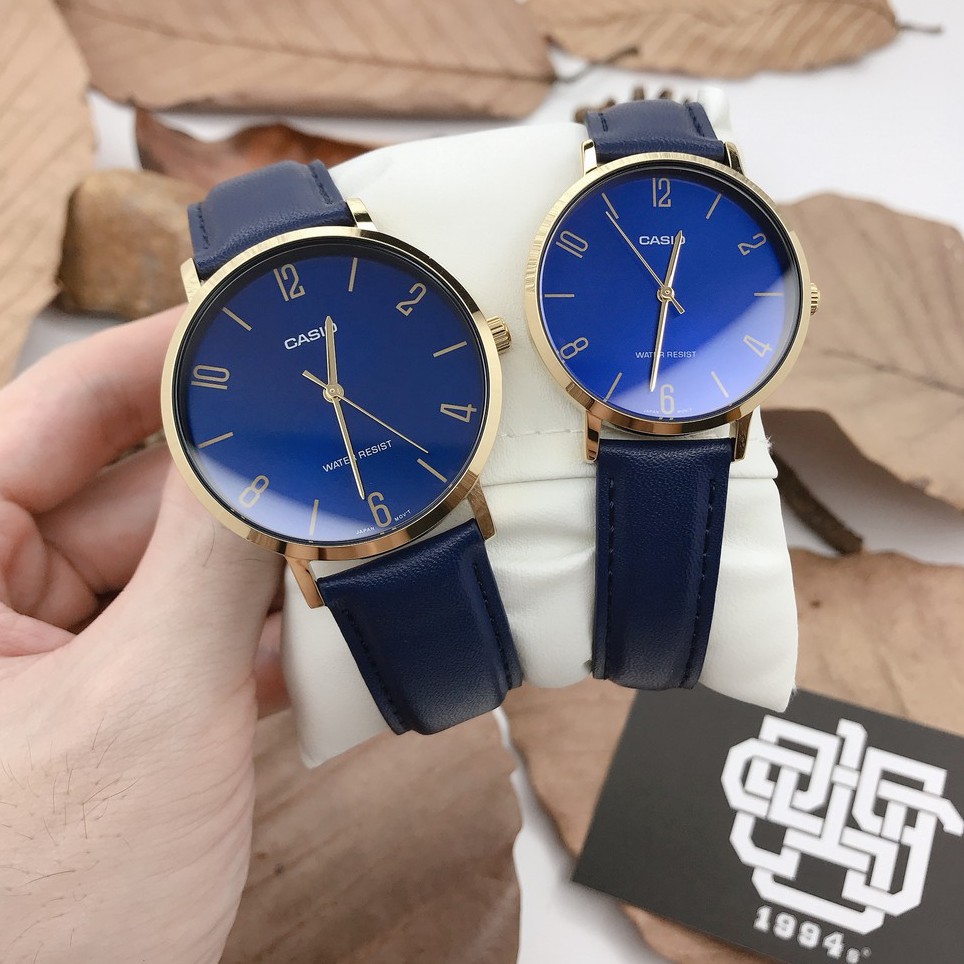 Đồng hồ cặp Casio MTP-VT01GL-2B2 / LTP-VT01GL-2B dây da, size 34mm, 40mm, chống nước, hàng chính hãng