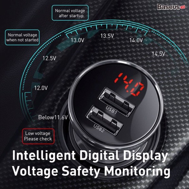 Tẩu sạc đa năng dùng cho xe ô tô Baseus Digital Display