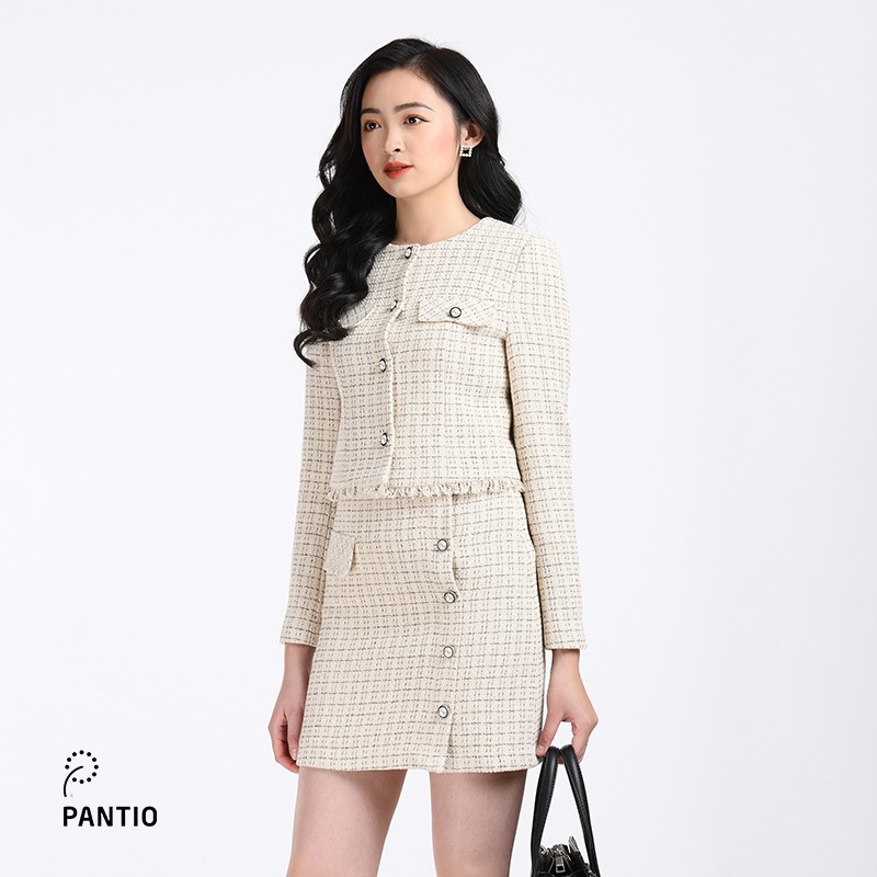 Chân váy ngắn chất liệu tweed dáng chữ A có túi đính khuy phía trước BJN92262 - PANTIO