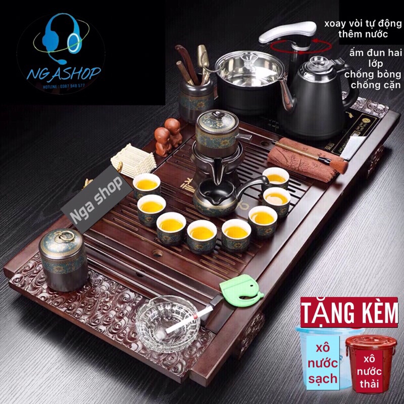 bàn pha trà điện thông minh , nan gỗ ,Bếp đun nước tự động hai lớp cách nhiệt cảm ứng đa năng 04 ( một bộ như hình )