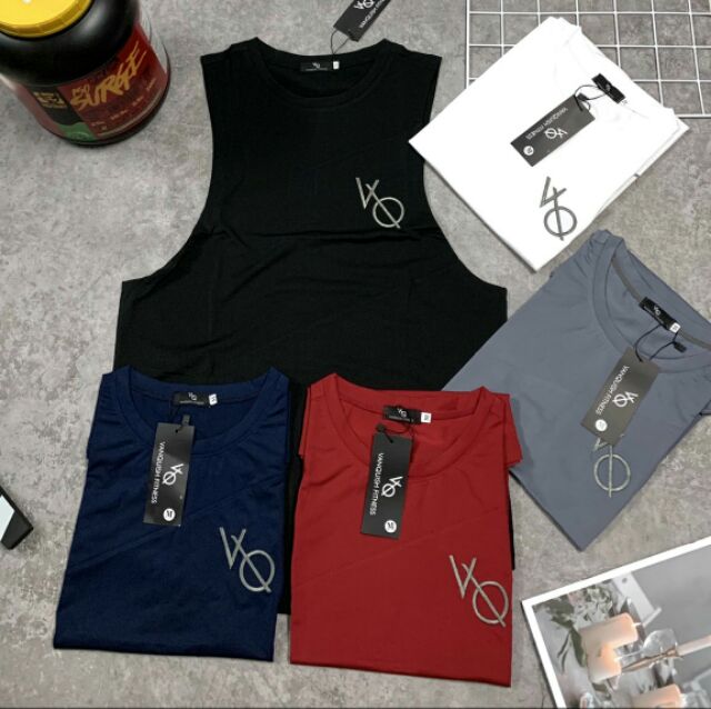 Tanktop ba lổ gym VQ thêu xịn đẹp thun lạnh mát mẽ