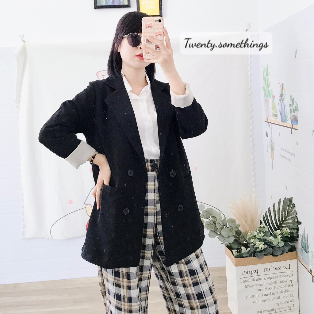 SET 3 MÓN BLAZER + SƠ MI TRẮNG + QUẦN ỐNG SUÔNG KẺ CARO (ảnh thật 100%/sẵn/video)