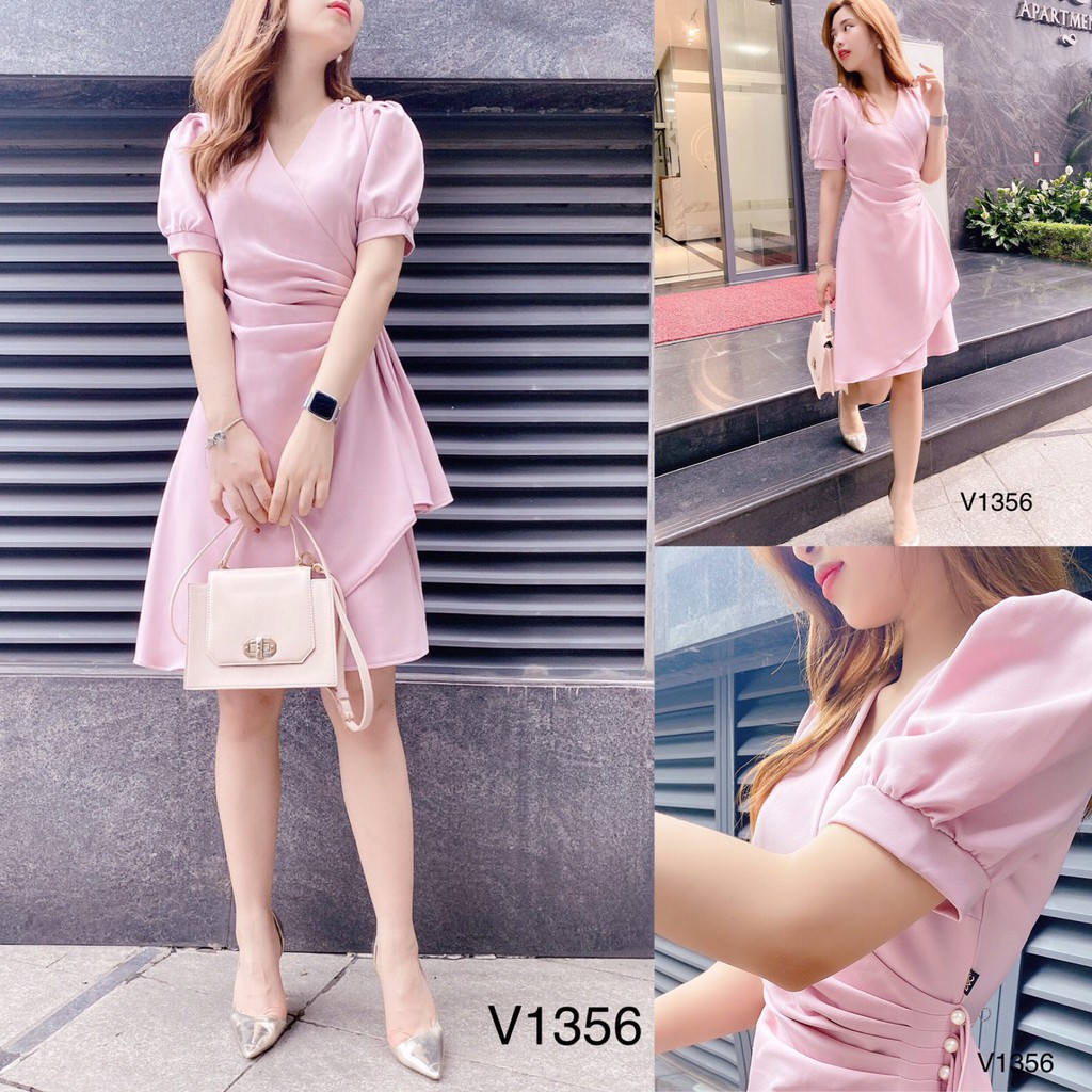 Váy suông hồng nhún eo V1356 - Đẹp Shop DVC - Kèm ảnh thật trải sàn do shop tự chụp | BigBuy360 - bigbuy360.vn