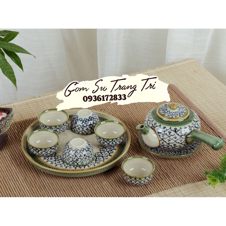 🍀Gốm Sứ Bát Tràng🍀Bộ ấm chén hoạ tiết quai chuôi