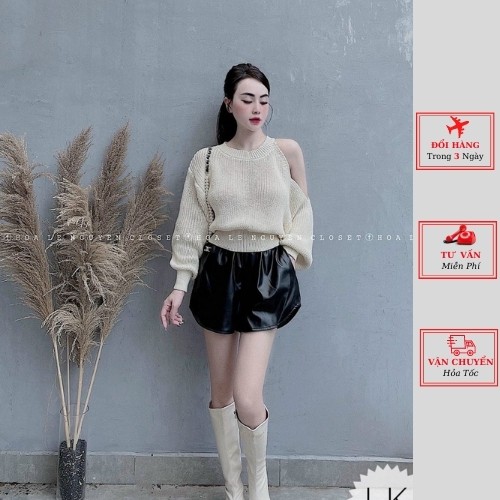 Áo len nữ lệch vai trắng cánh dơi tay thụng ulzzang Hàn Quốc thu đông