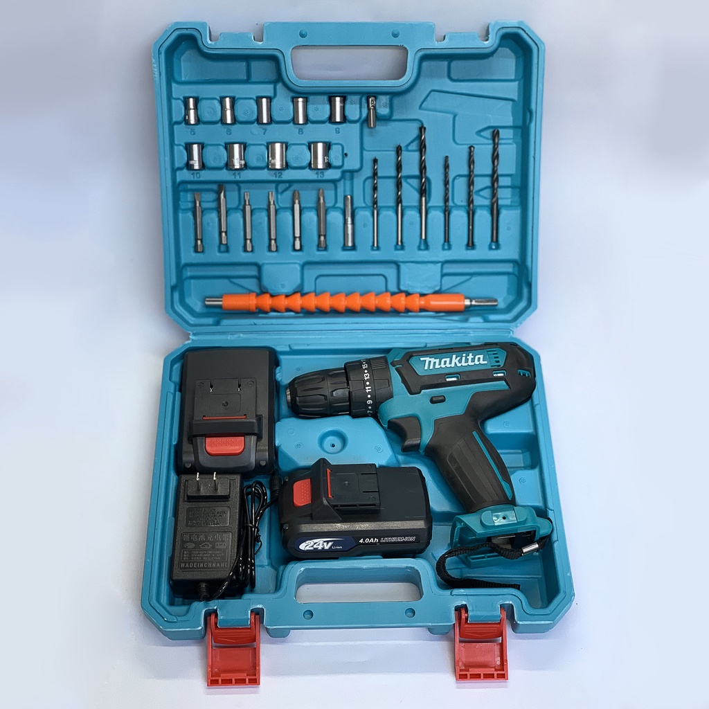 Máy khoan bê tông Pin cầm tay Makita 24v full phụ kiện - máy khoan Makita có búa khoan tường - bắt vít