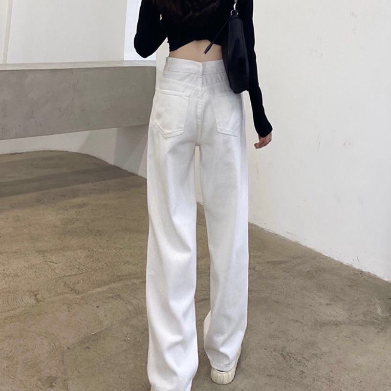 Quần Jean Nữ Ống Rộng - Quần Bò Nữ Ống Rộng Gài Eo Nữ Màu Trắng , Nâu Sữa Ulzzang Unisex mặc lên cực tôn dáng Senorita