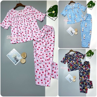 Bộ lanh mặc nhà, đồ bộ tole nữ SHOP5SAO quần dài áo tay lỡ (63-78kg)