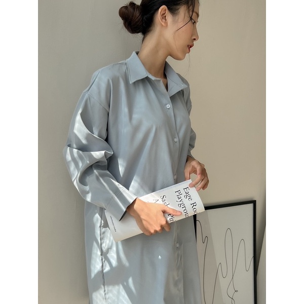 Đầm Sơmi tay dài SHIRT DRESS thiết kế form dài oversize suông rộng