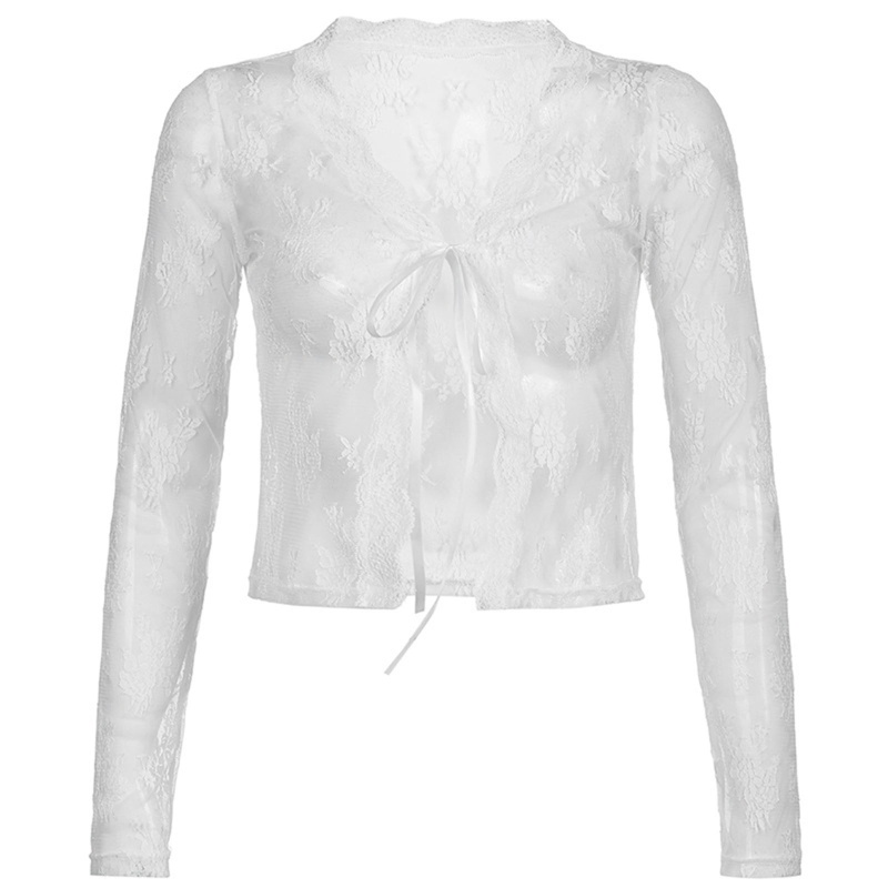 Áo Khoác Cardigan Ren Xuyên Thấu Dài Tay Thời Trang Nữ