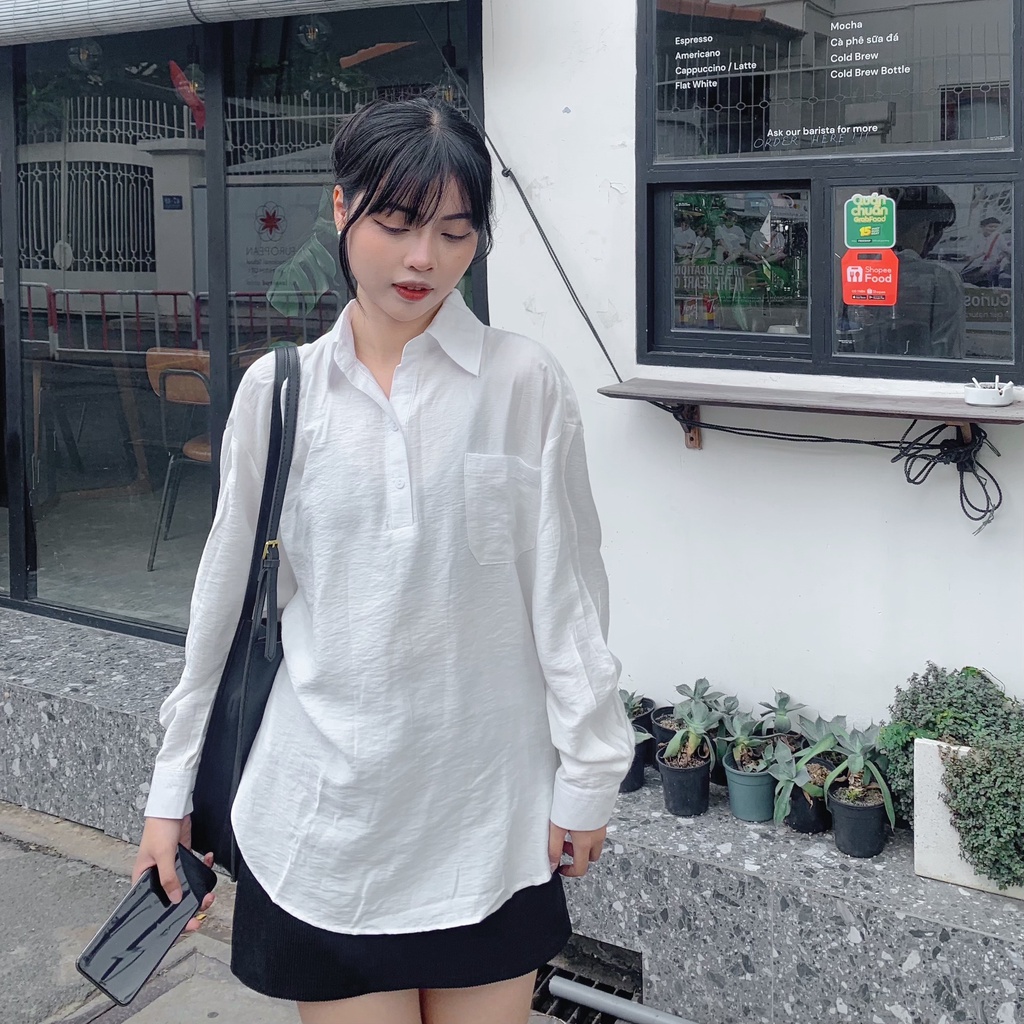 Áo sơ mi nữ chất vải đũi mềm cúc sau dáng oversize SS0321