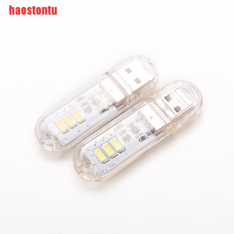 Đèn ngủ 3 bóng LED màu trắng bỏ túi/gắn móc khóa công tắc cảm ứng USB mini