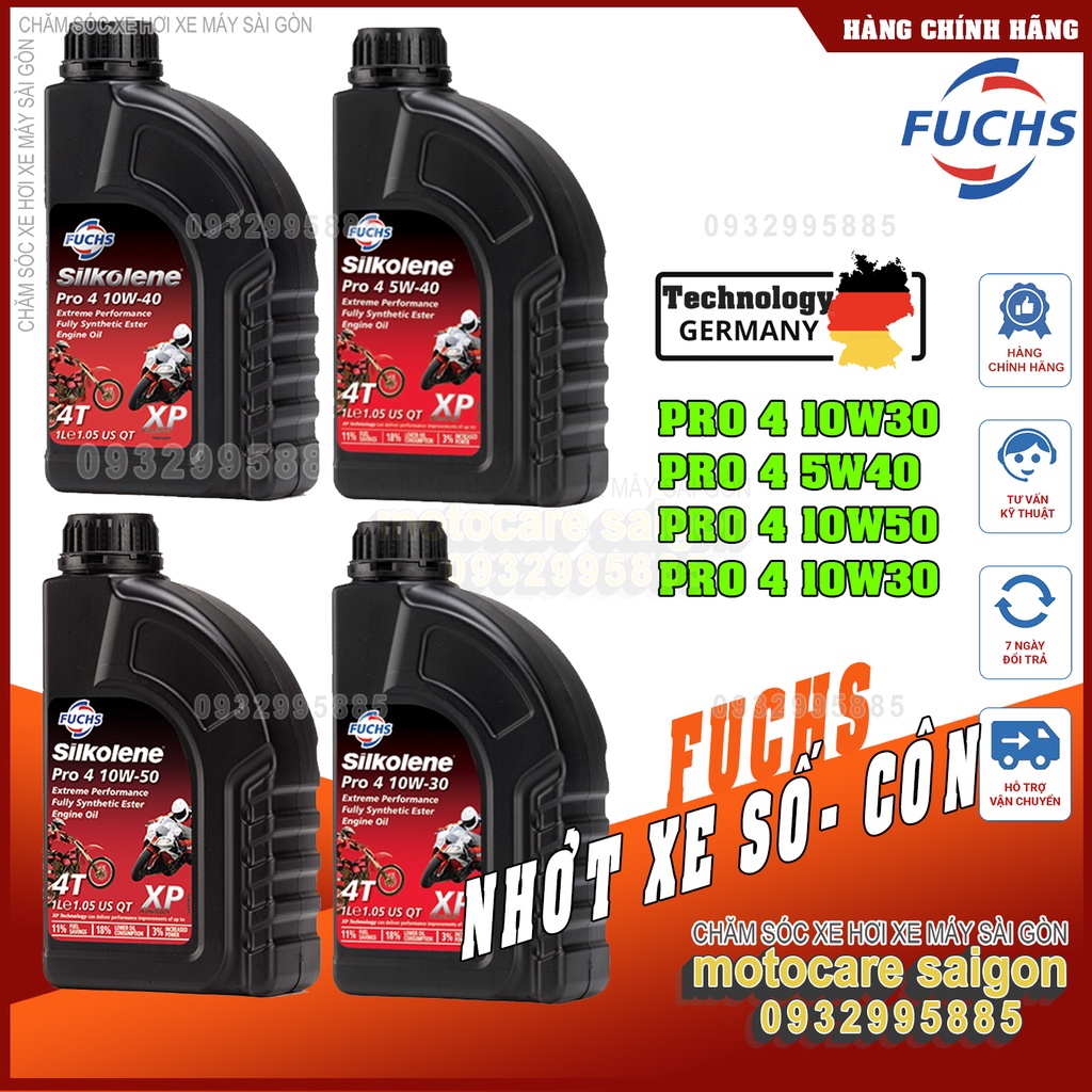 Nhớt Fuchs Silkolene Pro 4 10W40 5W40 10W30 và 10W50 cho xe số tay côn