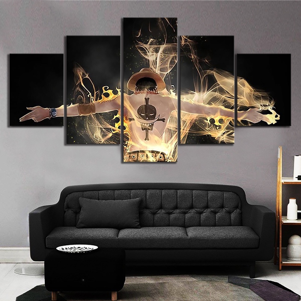 Bộ 5 Tranh Treo Tường Vải canvas In Hoạt Hình one piece portgas D. Ace # 8