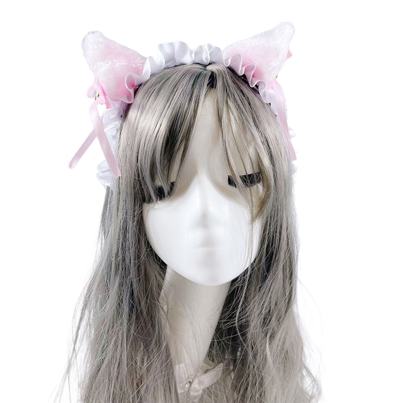 Băng Đô Tai Mèo Màu Trắng Đen Đơn Giản Ngọt Ngào Cho Nữ