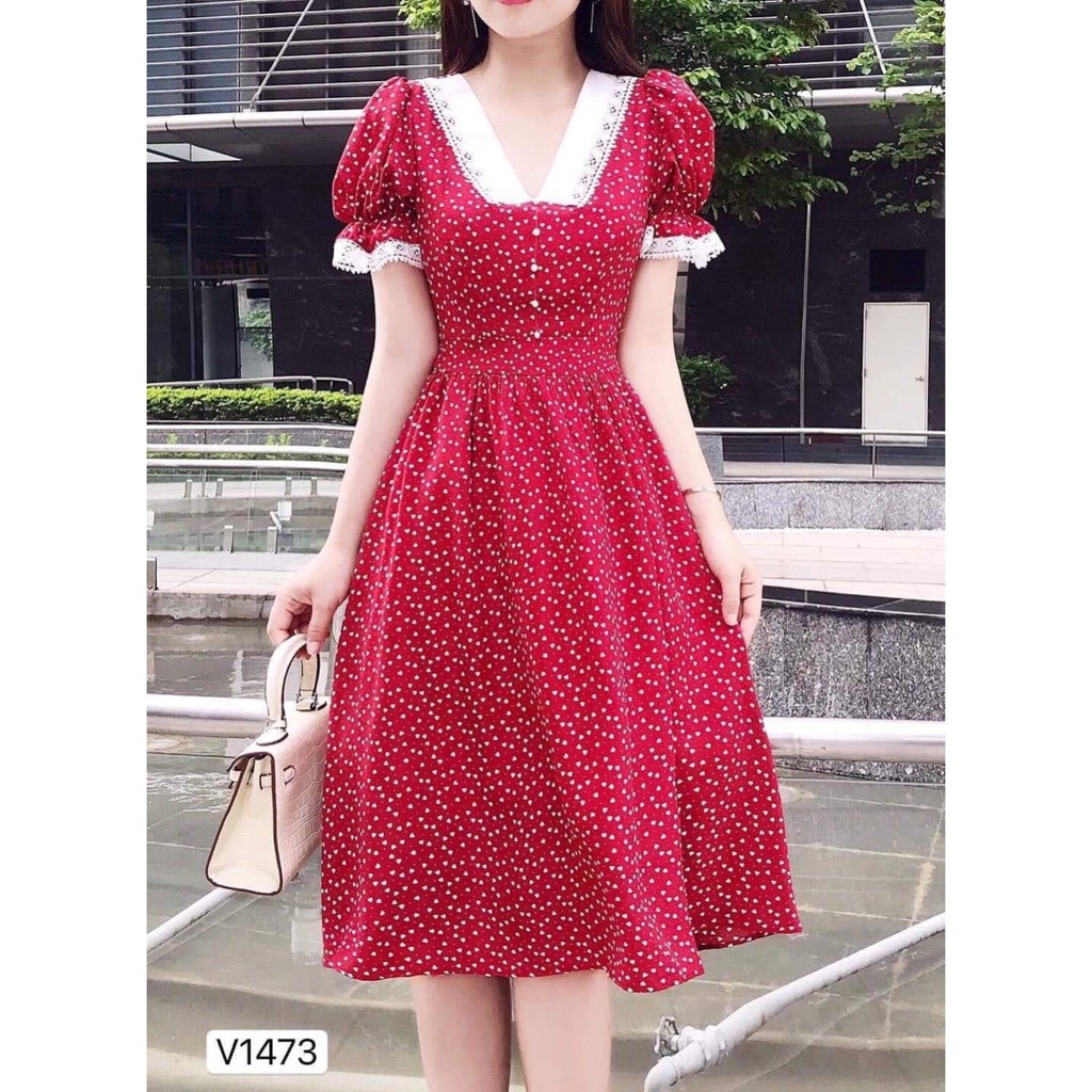 Đầm Váy Nữ Dáng Xòe Chấm Bi Phối Ren Quý Cô Dự Tiệc Thời Trang Bonucci