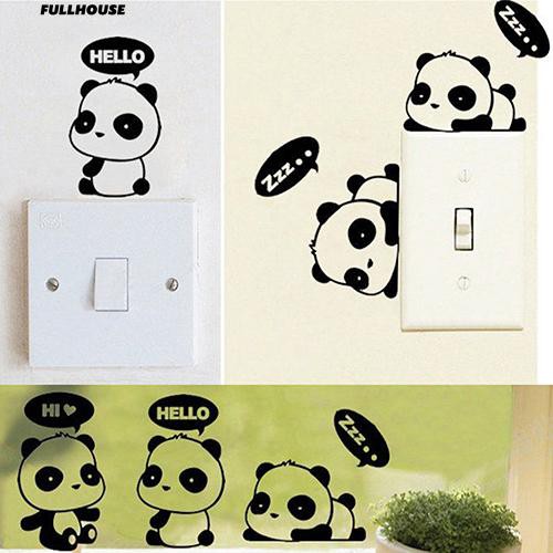 Miếng sticker dán trang trí công tắc hình gấu trúc dễ thương