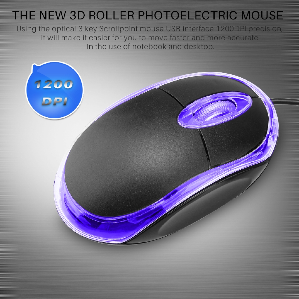 Chuột vi tính 3D USB 1200 Dpi chất lượng cao tiện dụng Gaming Led Mouse