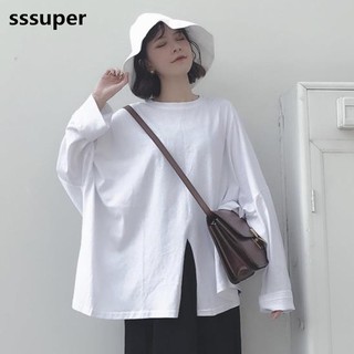 Áo thun nữ tay dài xẻ tà phong cách Hàn Quốc