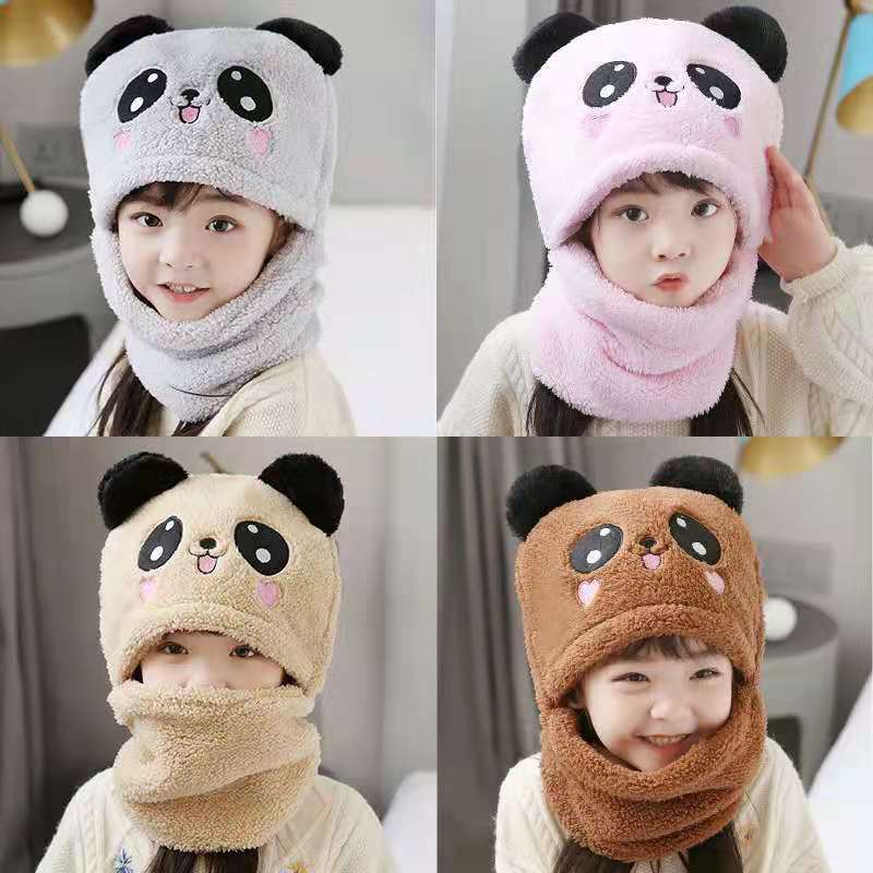 Mũ lông tai gấu kèm khăn quàng cổ 2 trong 1 ấm áp phong cách hoạt hình gấu Panda cute cho bé